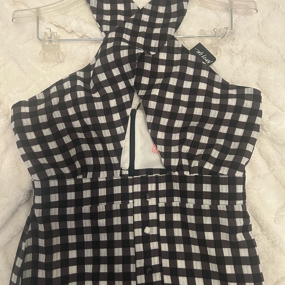 Gingham Plaid Halter Midi Peplum Dress